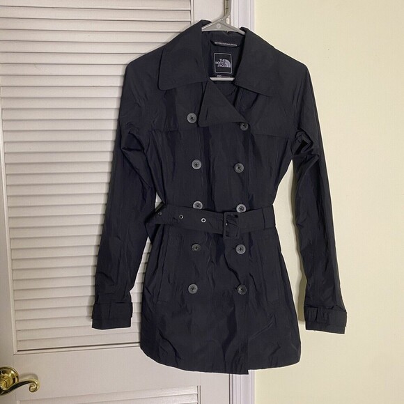 THE NORTH FACE CITY RAIN TRENCH Coat JACKET Belted WOMENs XS Black Nylon No Hood - Picture 5 of 15